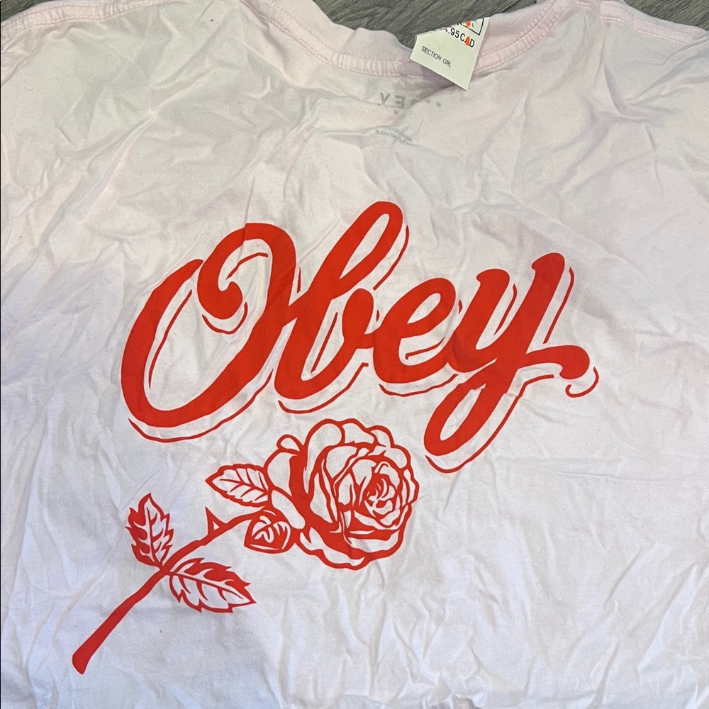 Obey Light Pink Tee with Rose Design